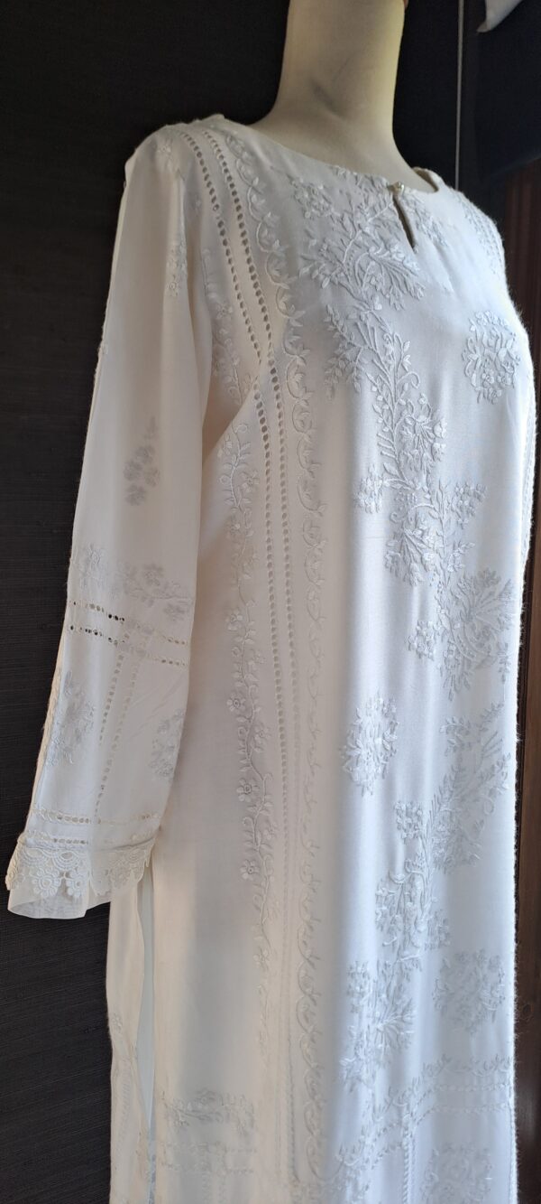 Shirt Cotton Net White On White Tarkashi - Image 2