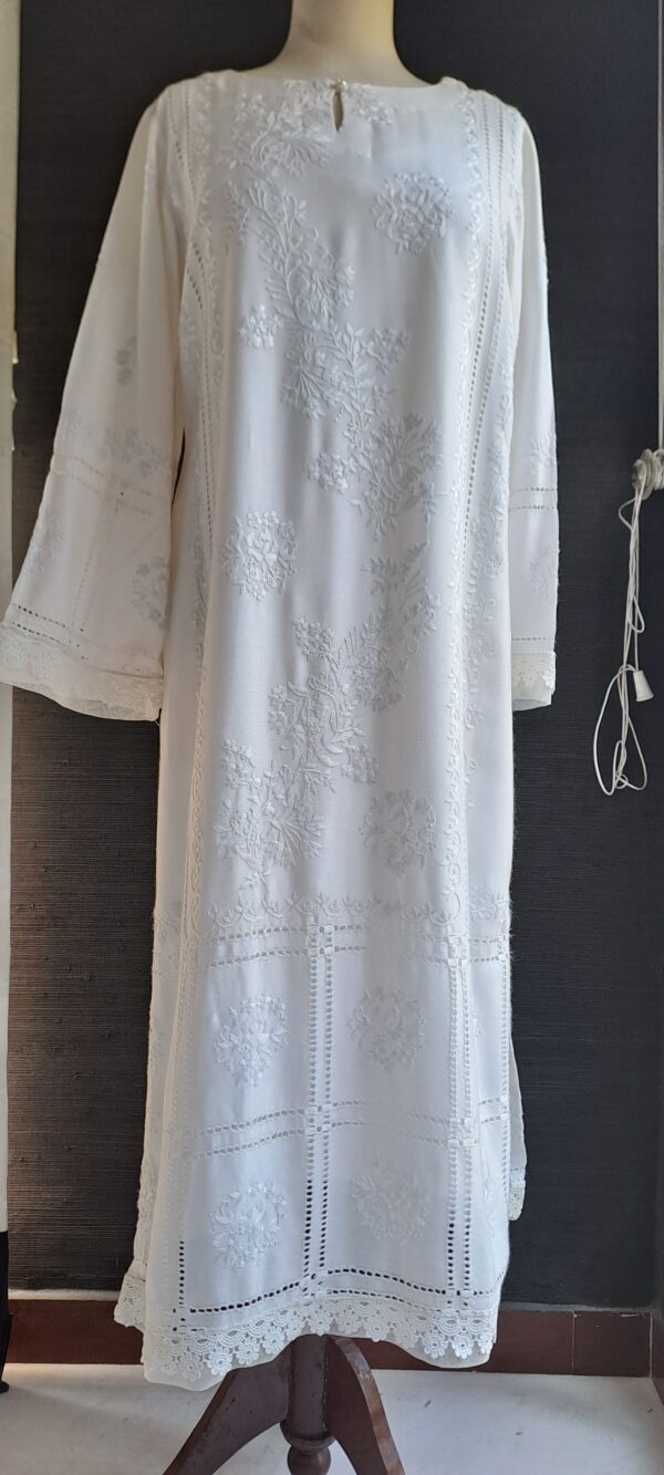 Shirt Cotton Net White On White Tarkashi - Image 3