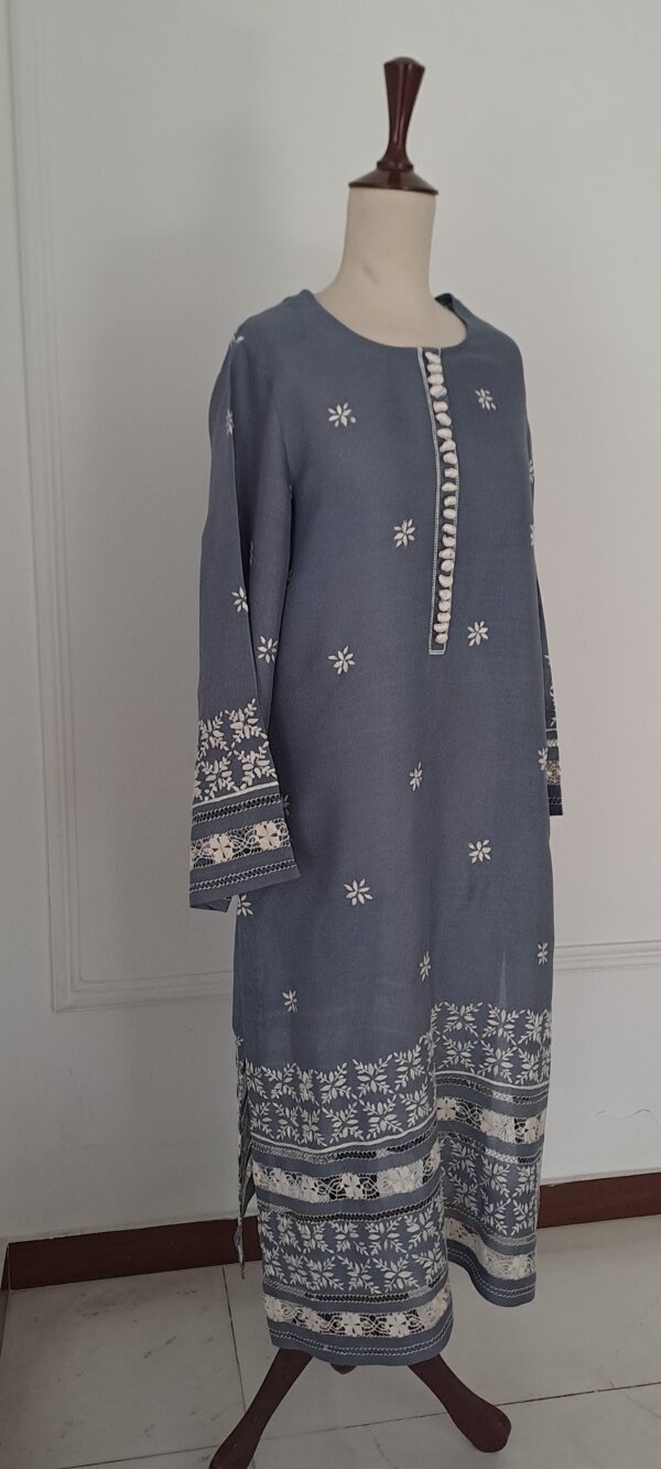 Shirt Cotton Net Blue on White Embroidery - Image 3