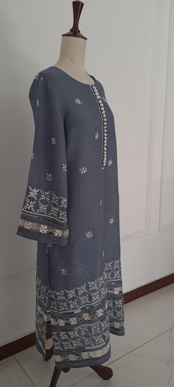 Shirt Cotton Net Blue on White Embroidery - Image 2