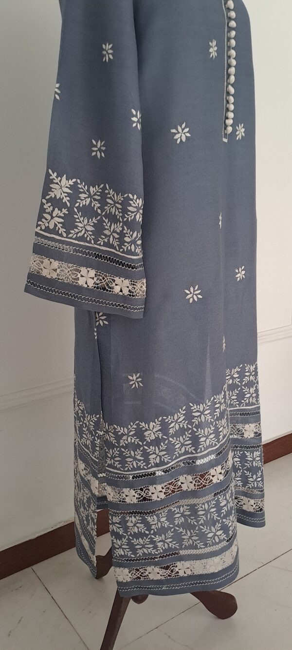 Shirt Cotton Net Blue on White Embroidery - Image 4
