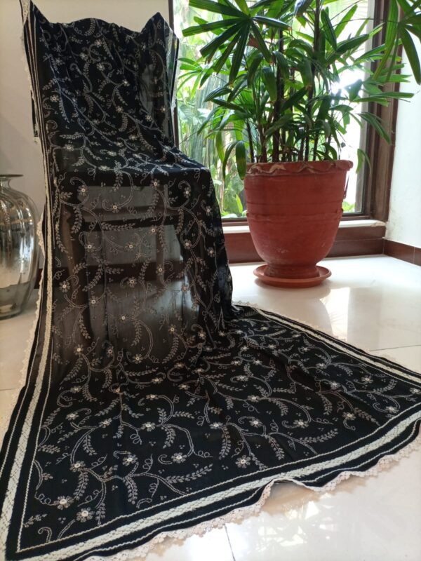 Noor-e-Siyah Dupatta, Cotton paint, tarkashi, hand made, silk shalwar, silk, embrodiery, embroidered, hand embroidered