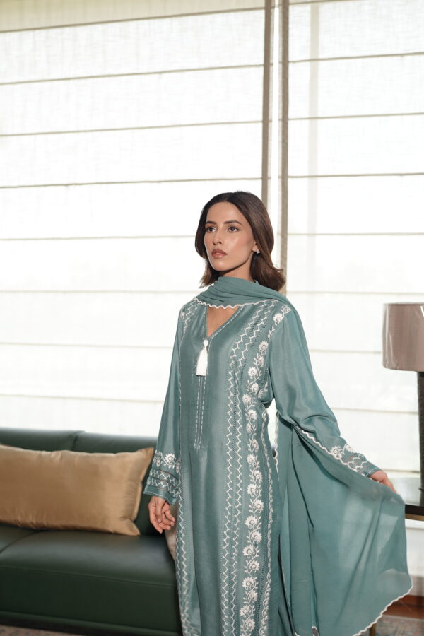 Cotton net Sea Green Suit - Image 3
